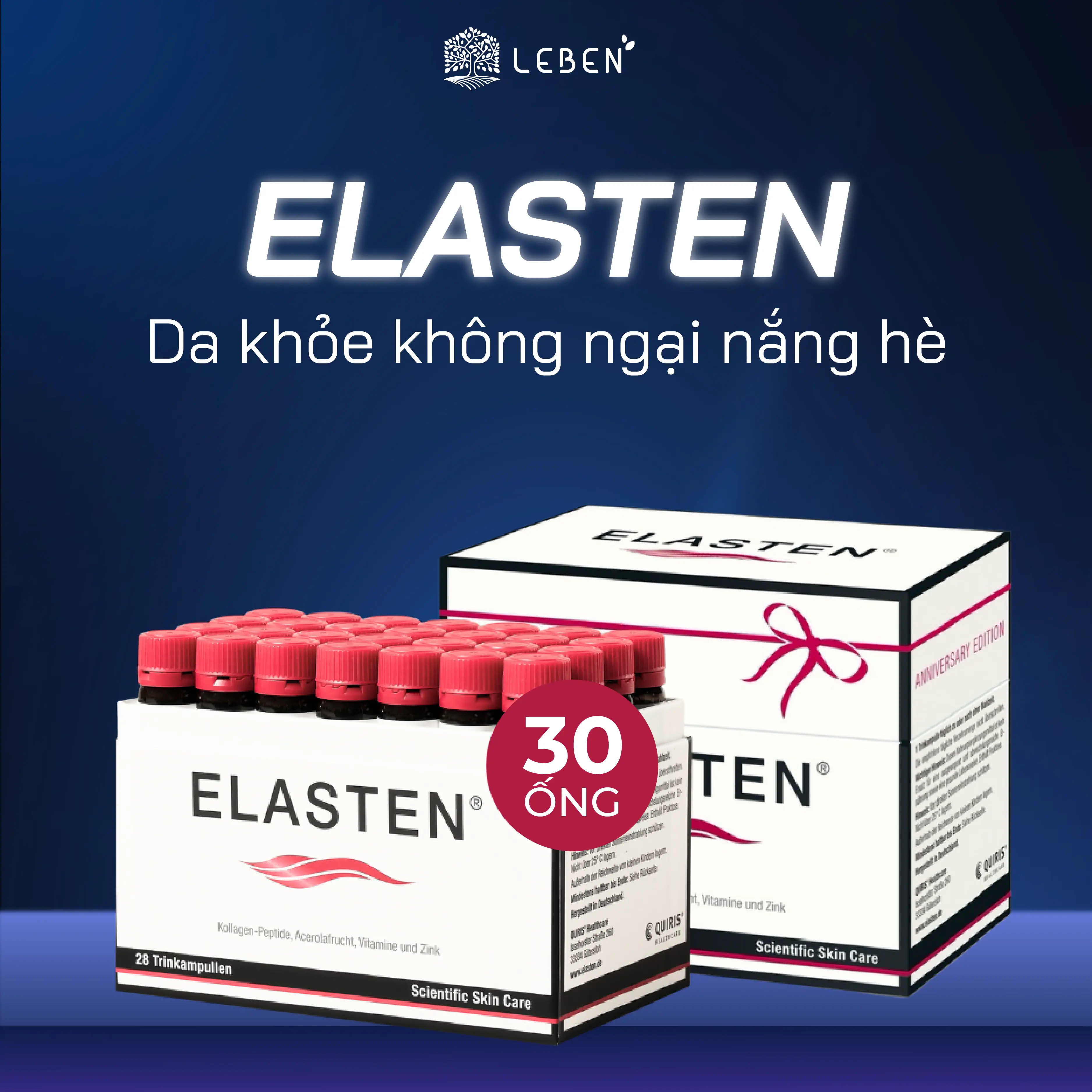 2 Hộp Collagen Elasten Giúp Da Căng Mịn, Chống Lão Hóa, Hỗ Trợ Cho Tóc Chắc Khỏe 2x30 ống 25ml