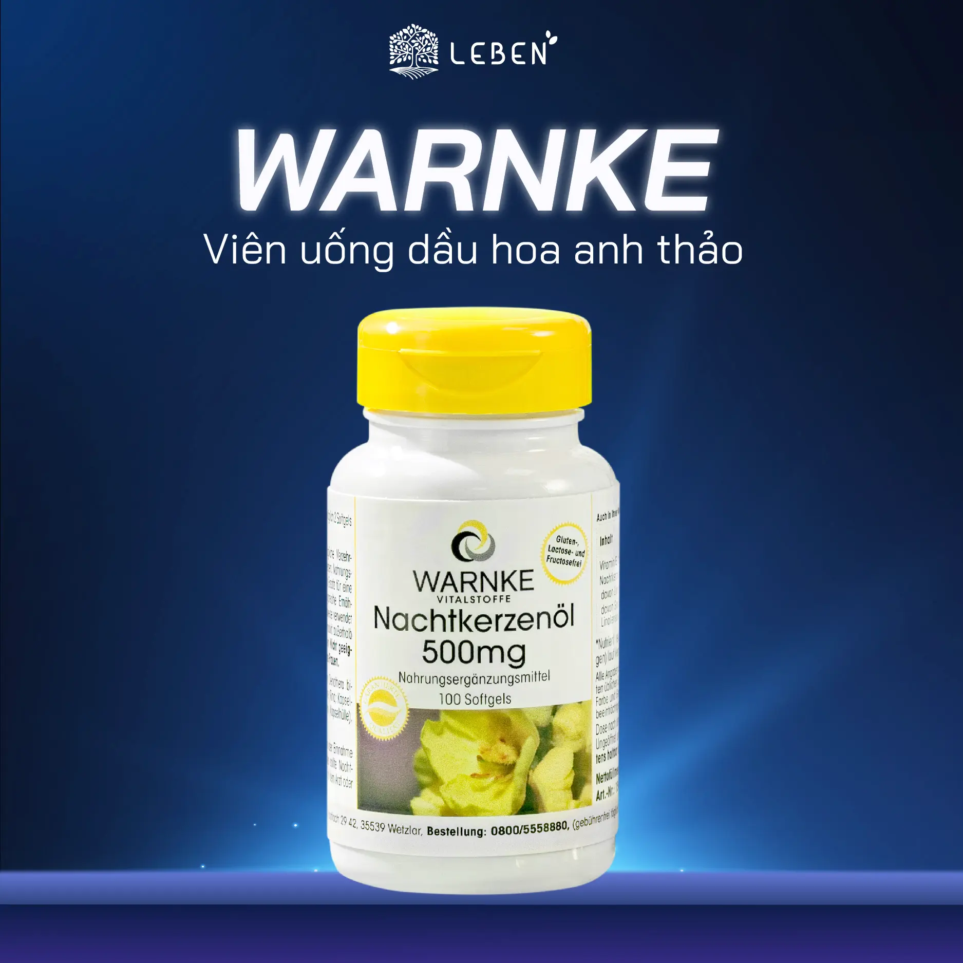 Tinh Dầu Hoa Anh Thảo Warnke Nachtkerzenöl 500mg Hỗ Trợ Cân Bằng Nội Tiết Tố Nữ, Giảm Đau Bụng Kinh Và Hỗ Trợ Làm Đẹp Da