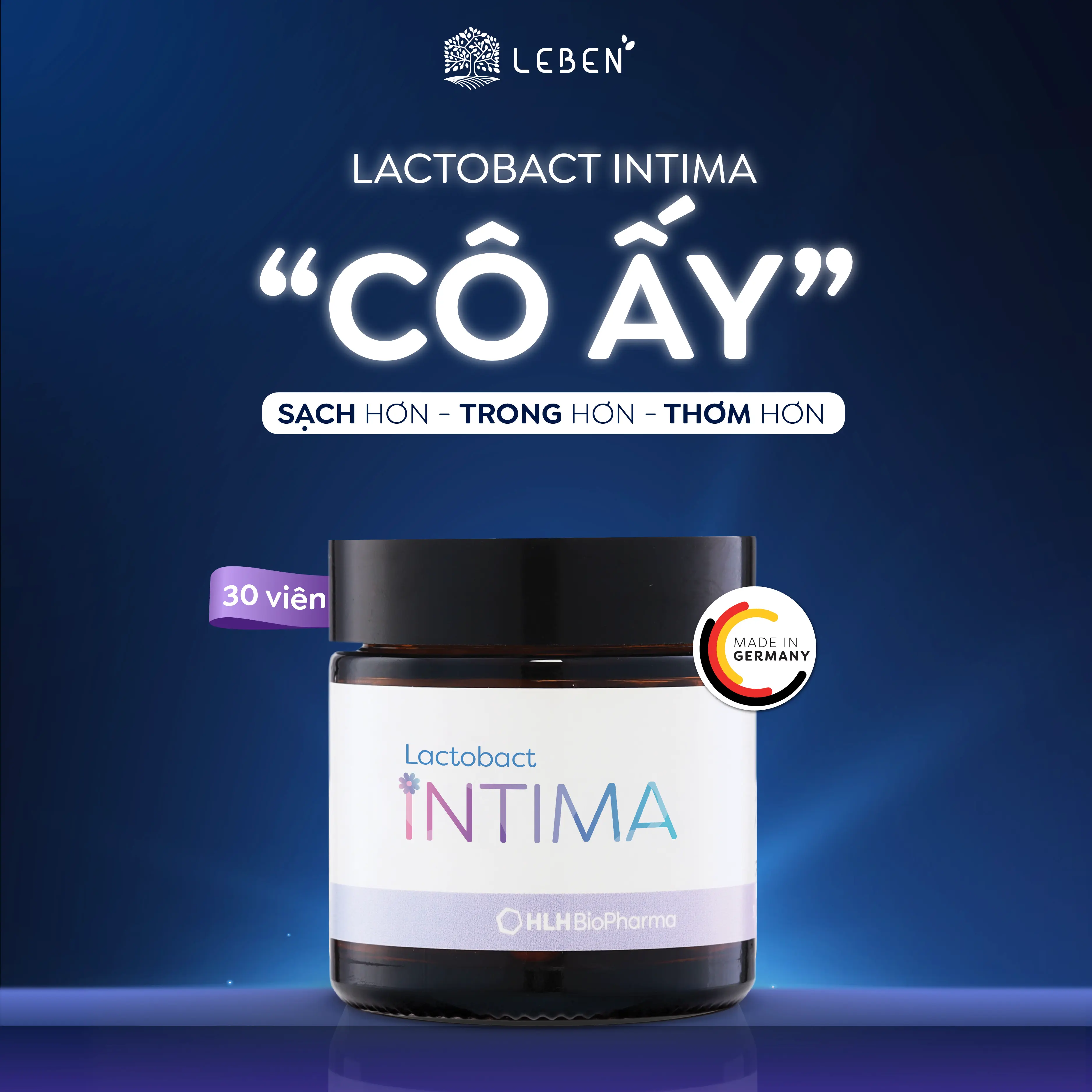 Hộp 60 Viên uống Men vi sinh phụ nữ Lactobact Intima bổ sung lợi khuẩn, Cranberry, D-Mannose từ Đức