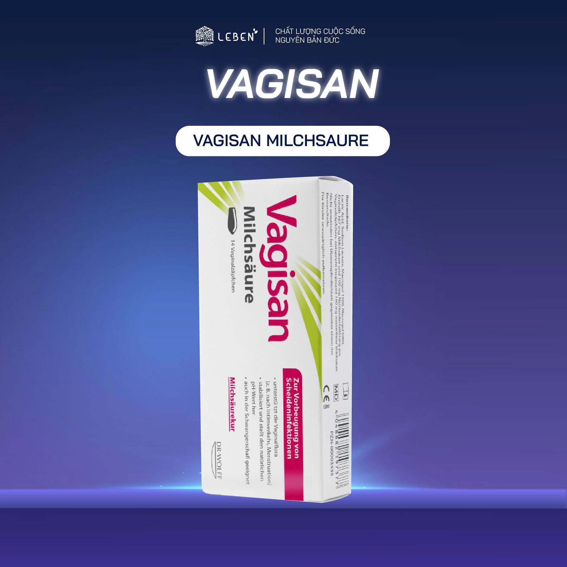 Viên đặt Vagisan Milchsaure cân bằng pH, tăng đề kháng chuyên sâu cho vùng kín